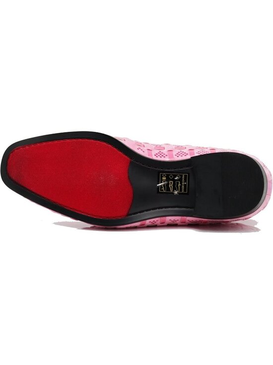 PARRAZO Men\'s Pink Glitter Rhinestone Loafers Metal Buckle Slip On Formal Shoes